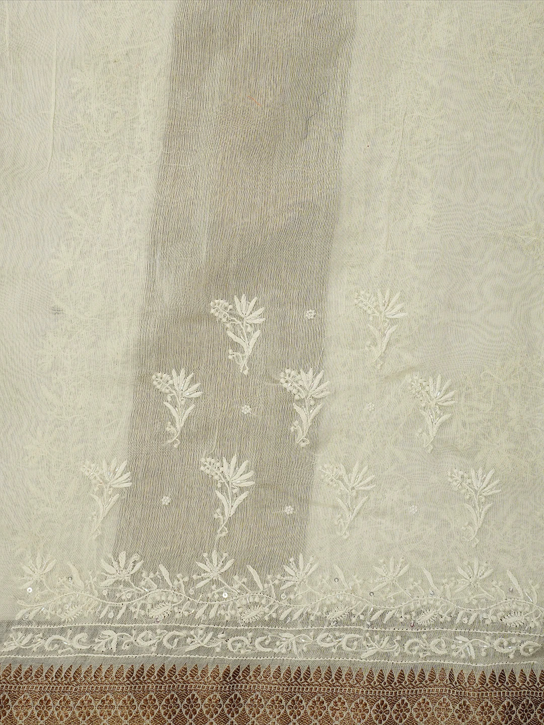 Ada Hand Embroidered White Chanderi Lucknowi Chikankari Saree and Blouse With Cutdana Work 01A642947