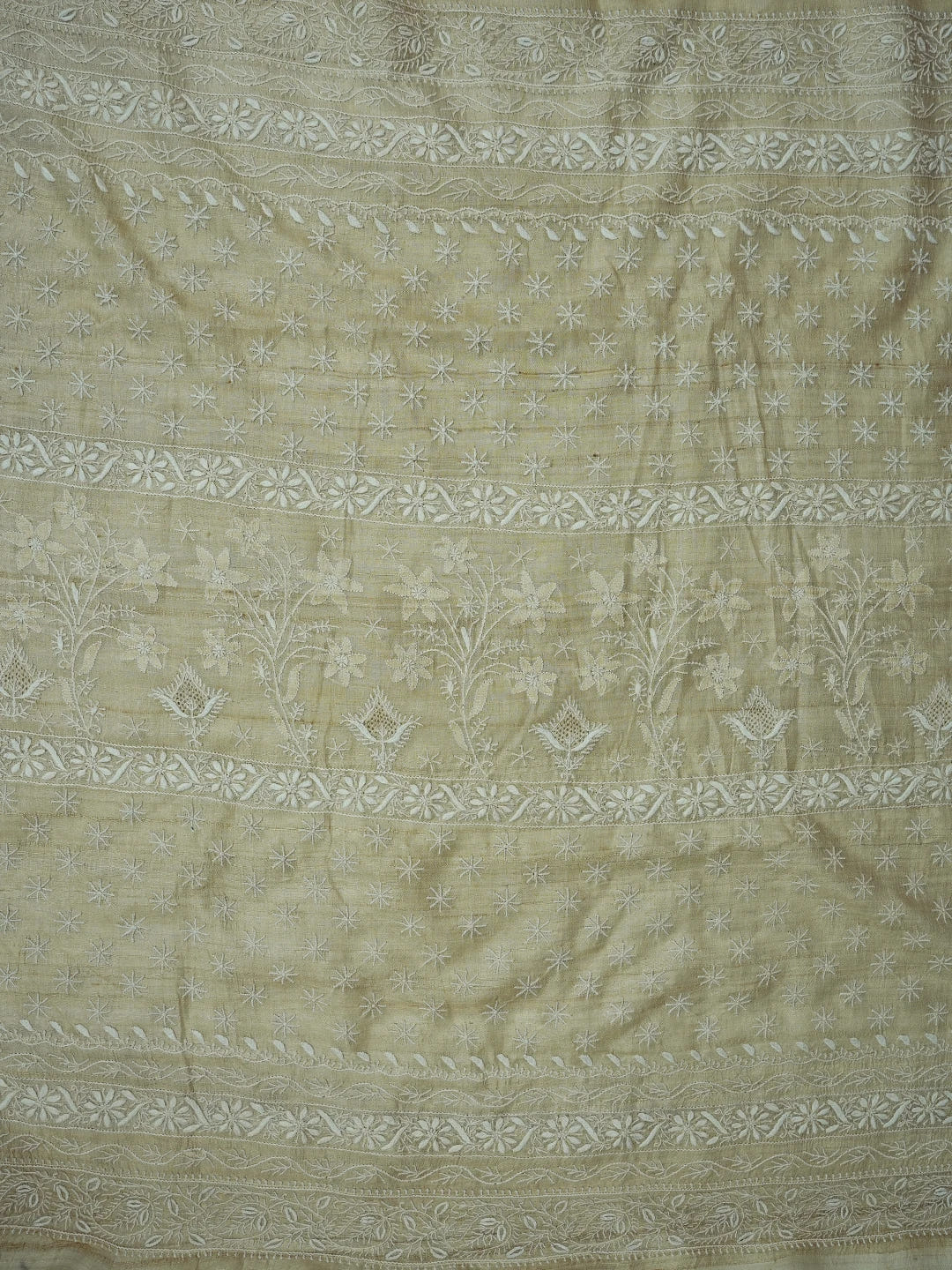 Ada Hand Embroidered Fawn Ghicha Silk Lucknowi Chikankari Saree and Blouse 01A590905