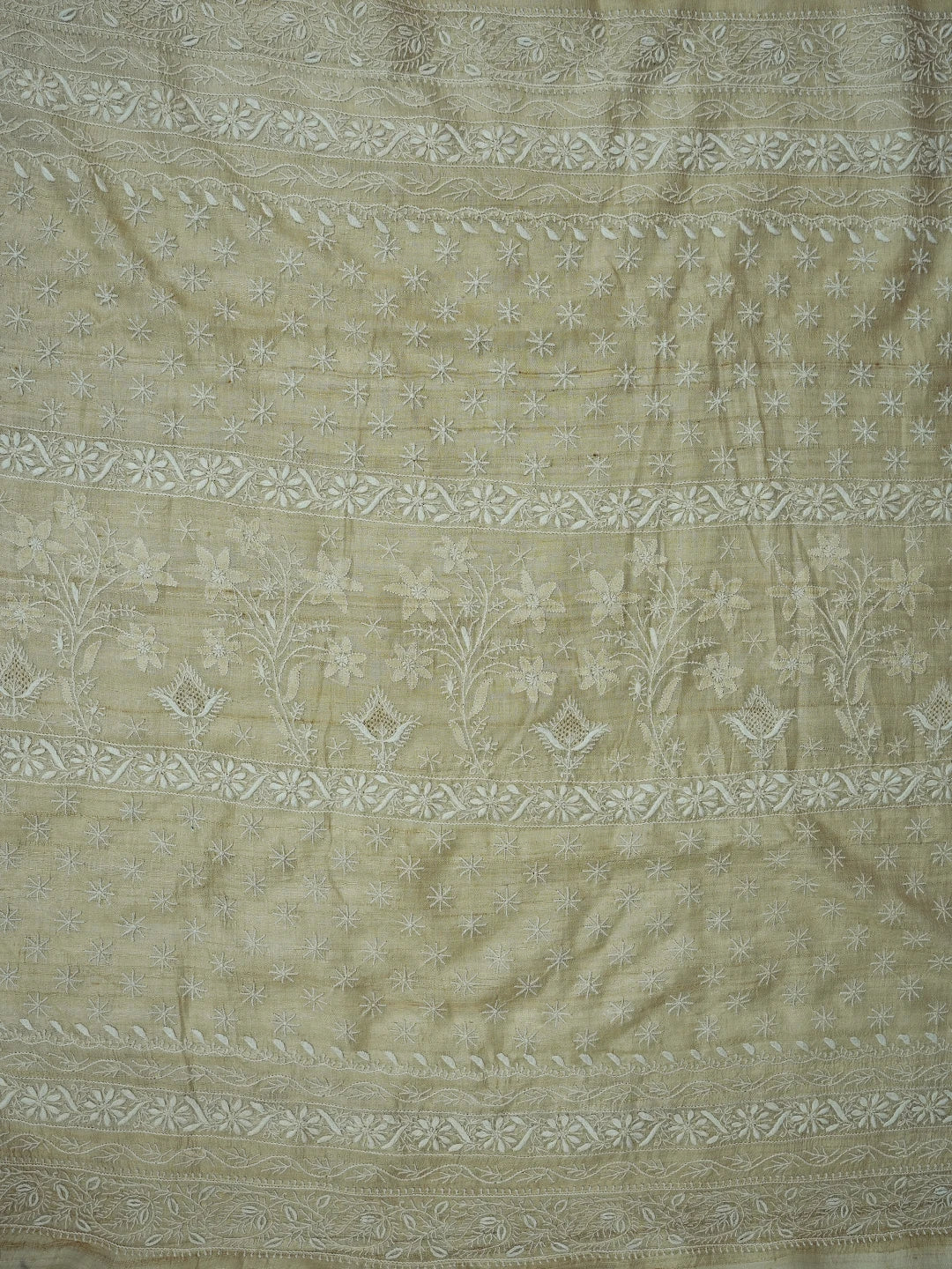 Ada Hand Embroidered Fawn Ghicha Silk Lucknowi Chikankari Saree and Blouse 01A590905