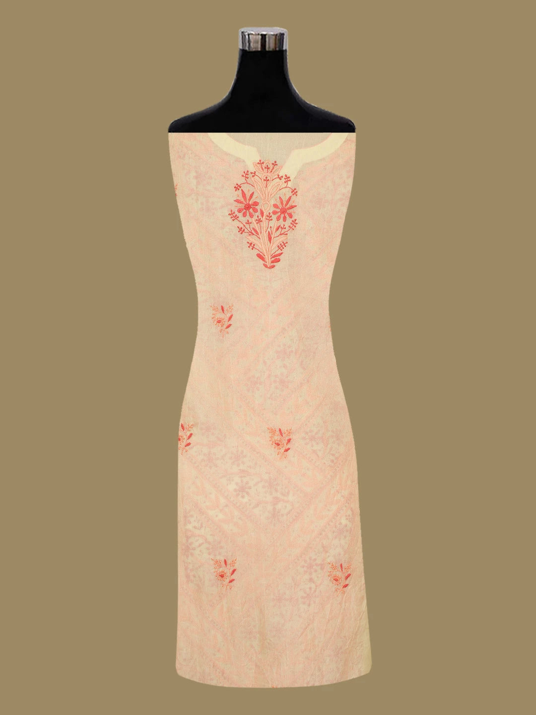 Ada Hand Embroidered Fawn Organza Lucknowi Chikankari Semi-Stitched Kurta Dupatta Set 01A585817