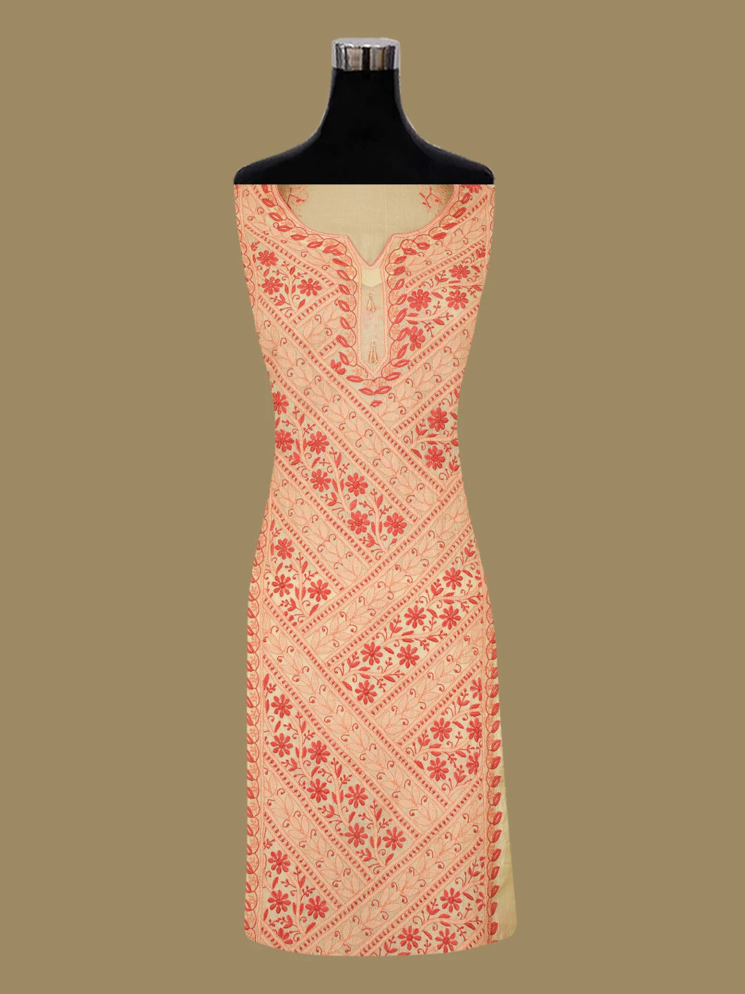 Ada Hand Embroidered Fawn Organza Lucknowi Chikankari Semi-Stitched Kurta Dupatta Set 01A585817