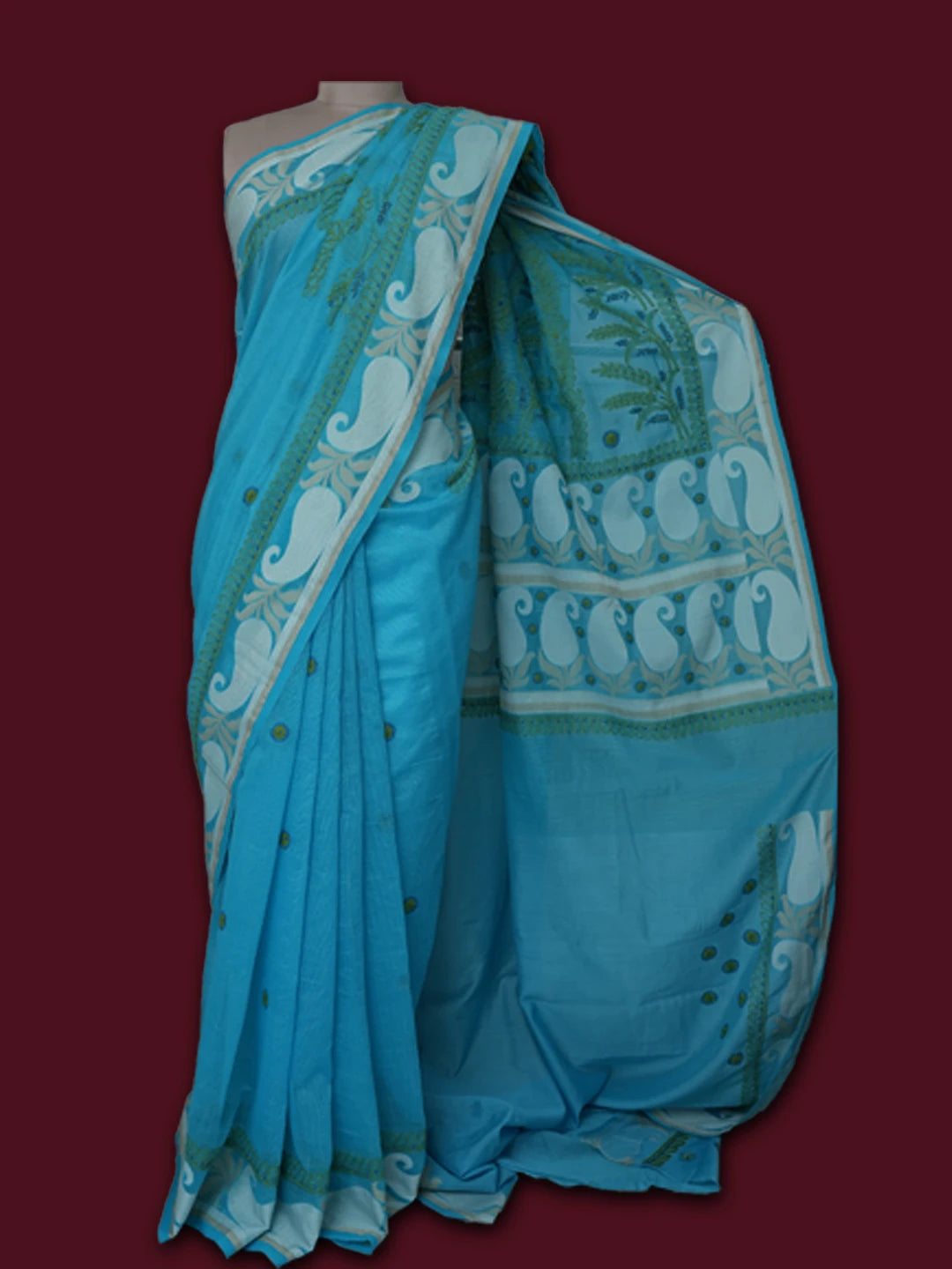 Ada Hand Embroidered Blue Chanderi Lucknowi Chikankari Saree and Blouse 01A680908