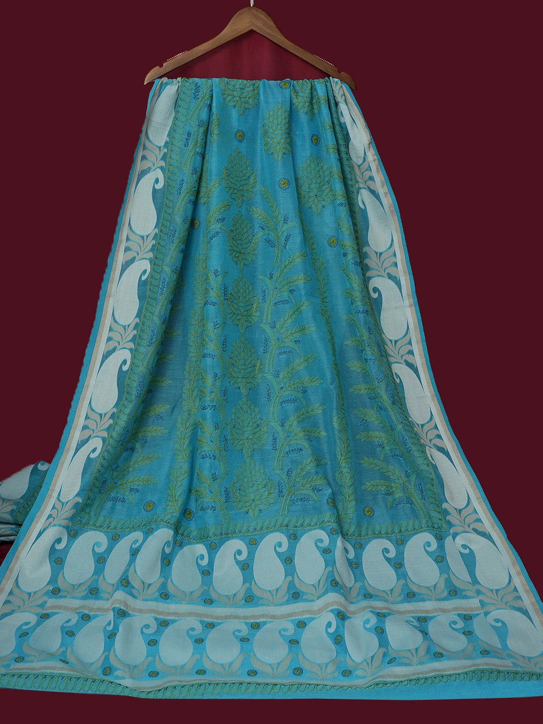 Ada Hand Embroidered Blue Chanderi Lucknowi Chikankari Saree and Blouse 01A680908