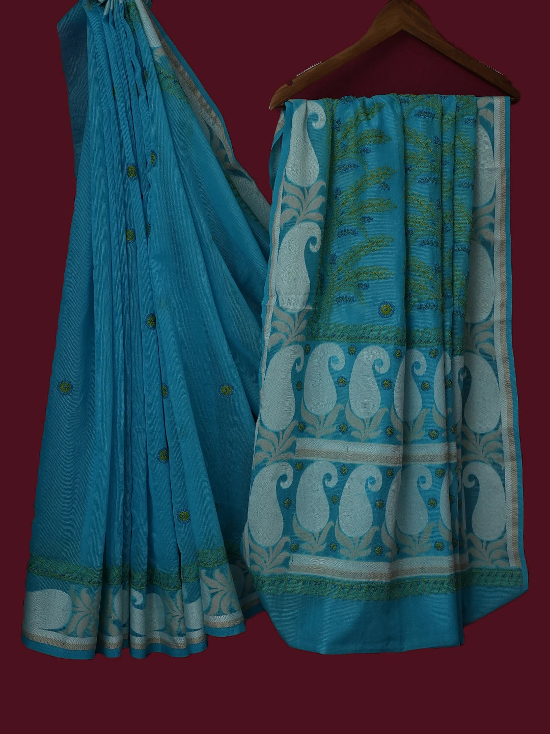 Ada Hand Embroidered Blue Chanderi Lucknowi Chikankari Saree and Blouse 01A680908