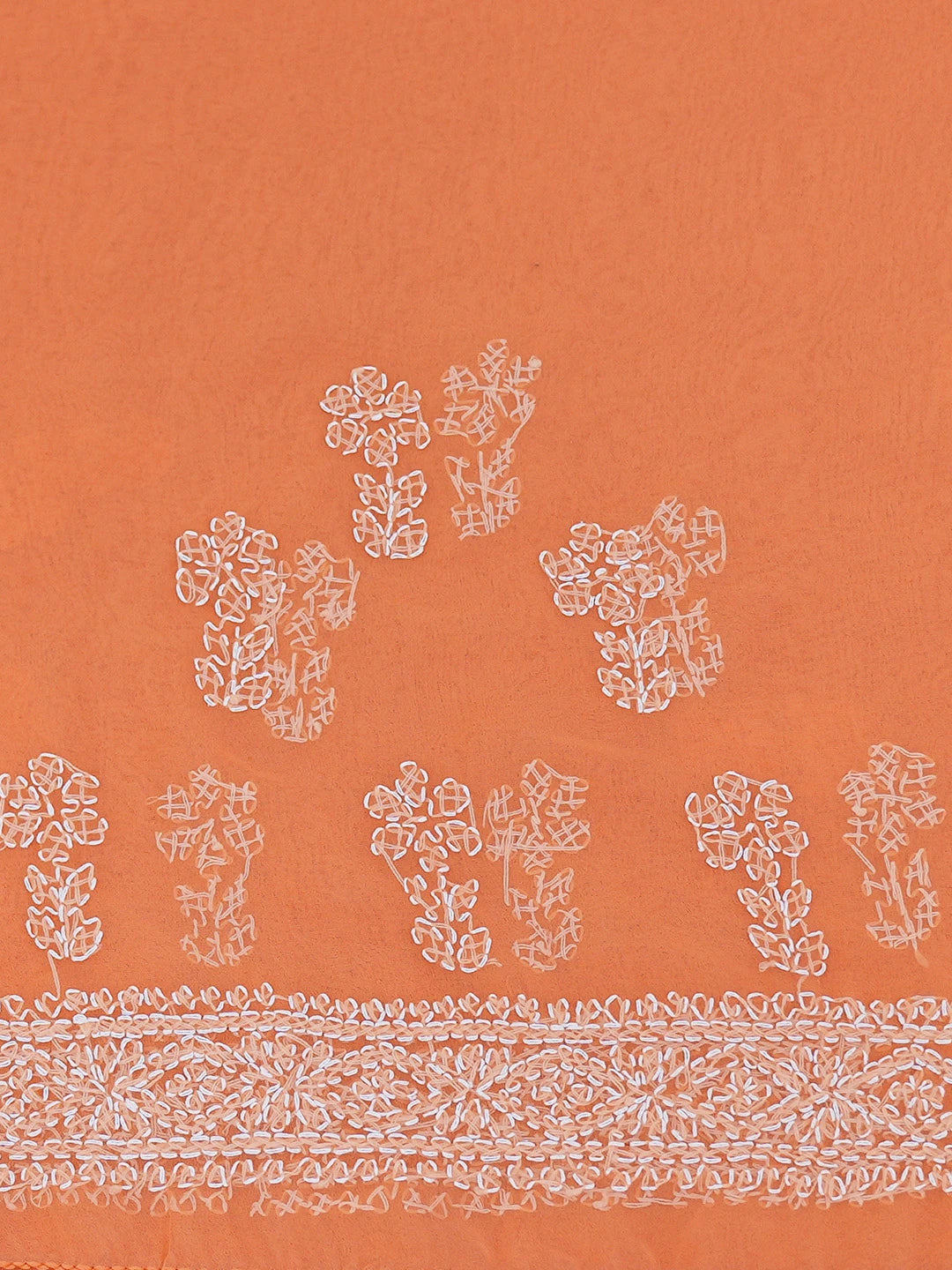 Ada Hand Embroidered Orange Georgette Lucknowi Chikankari Saree and Blouse 01A559024