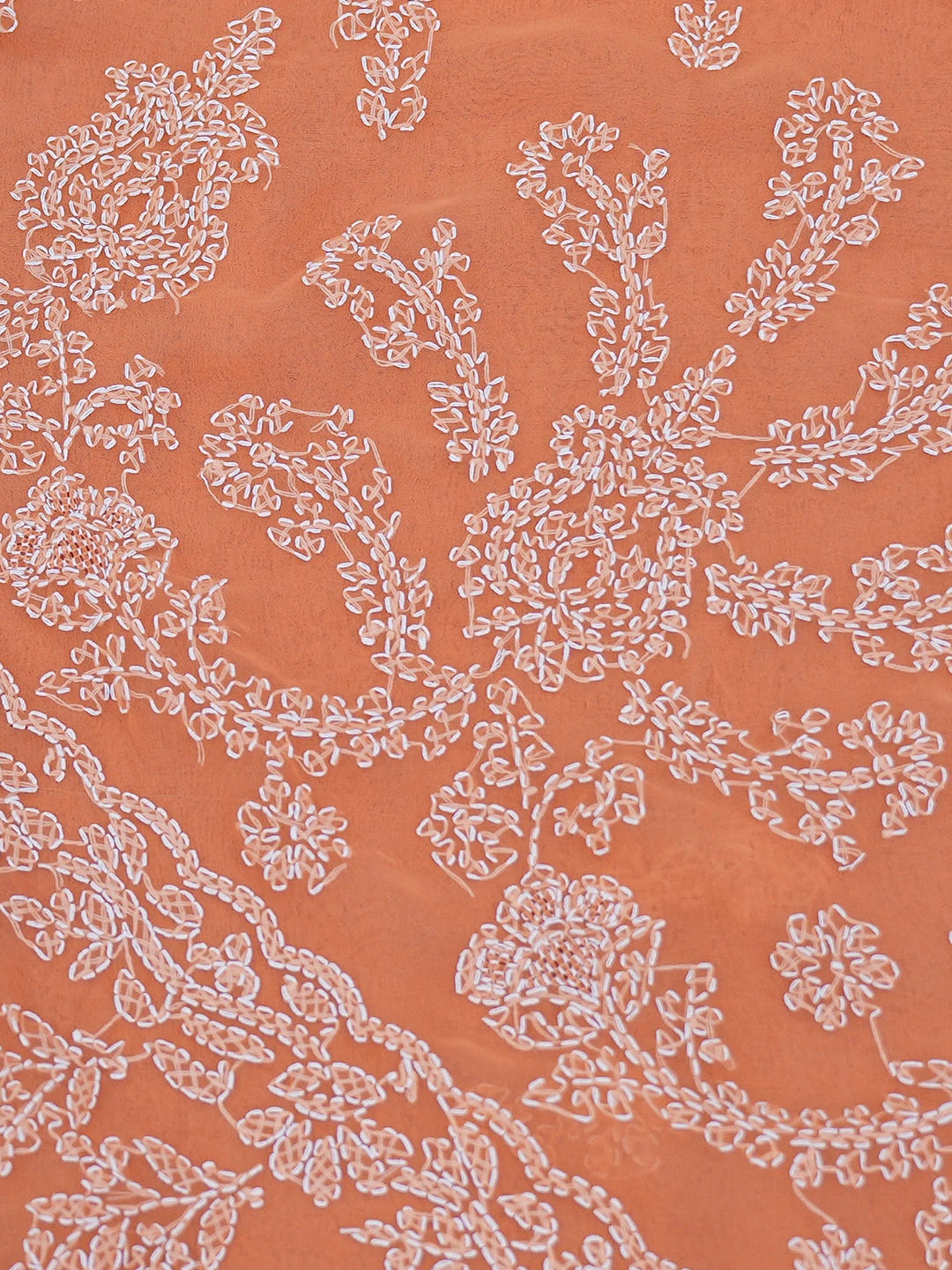 Ada Hand Embroidered Orange Georgette Lucknowi Chikankari Saree and Blouse 01A559024
