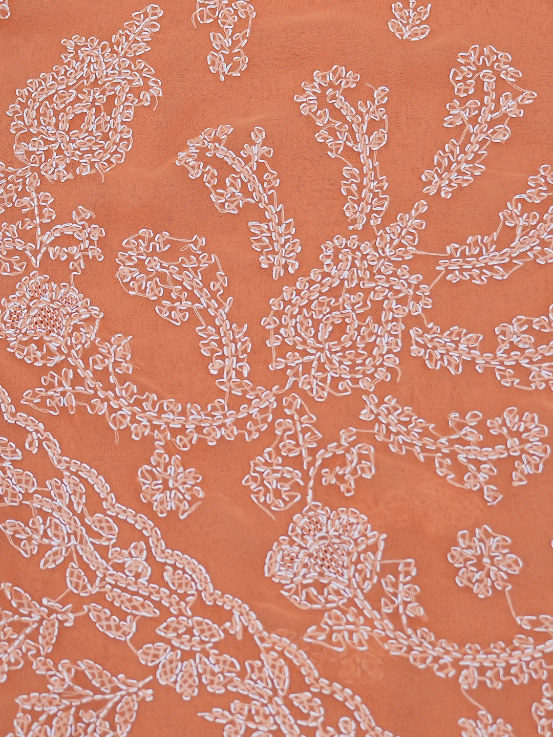 Ada Hand Embroidered Orange Georgette Lucknowi Chikankari Saree and Blouse 01A559024