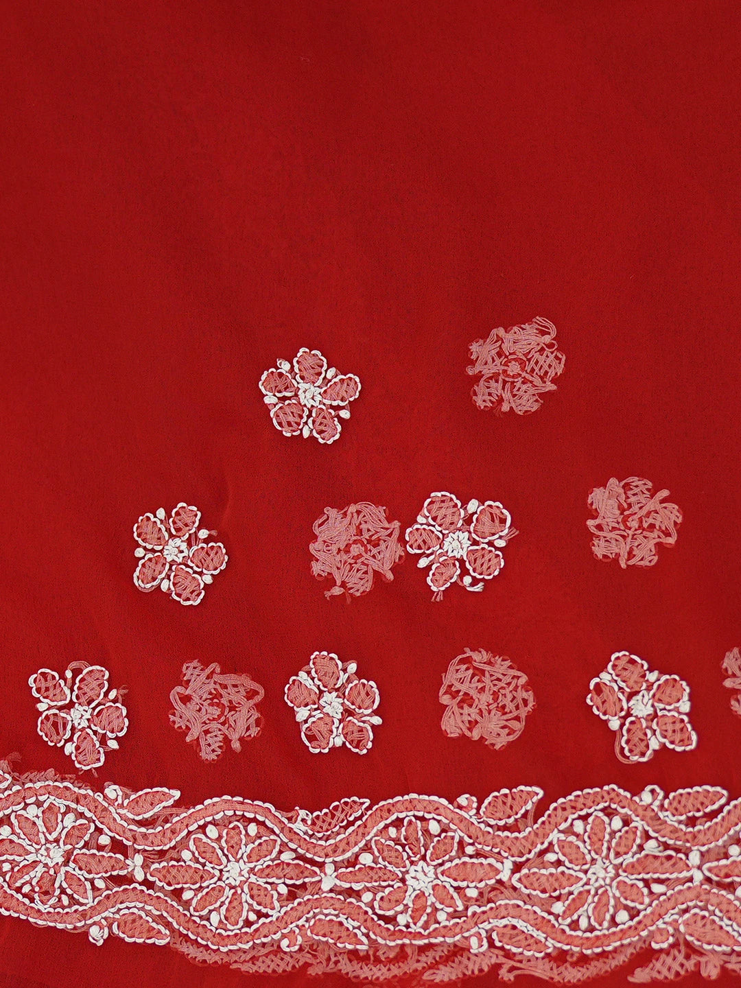Ada Hand Embroidered Red Georgette Lucknowi Chikankari Saree and Blouse A611440