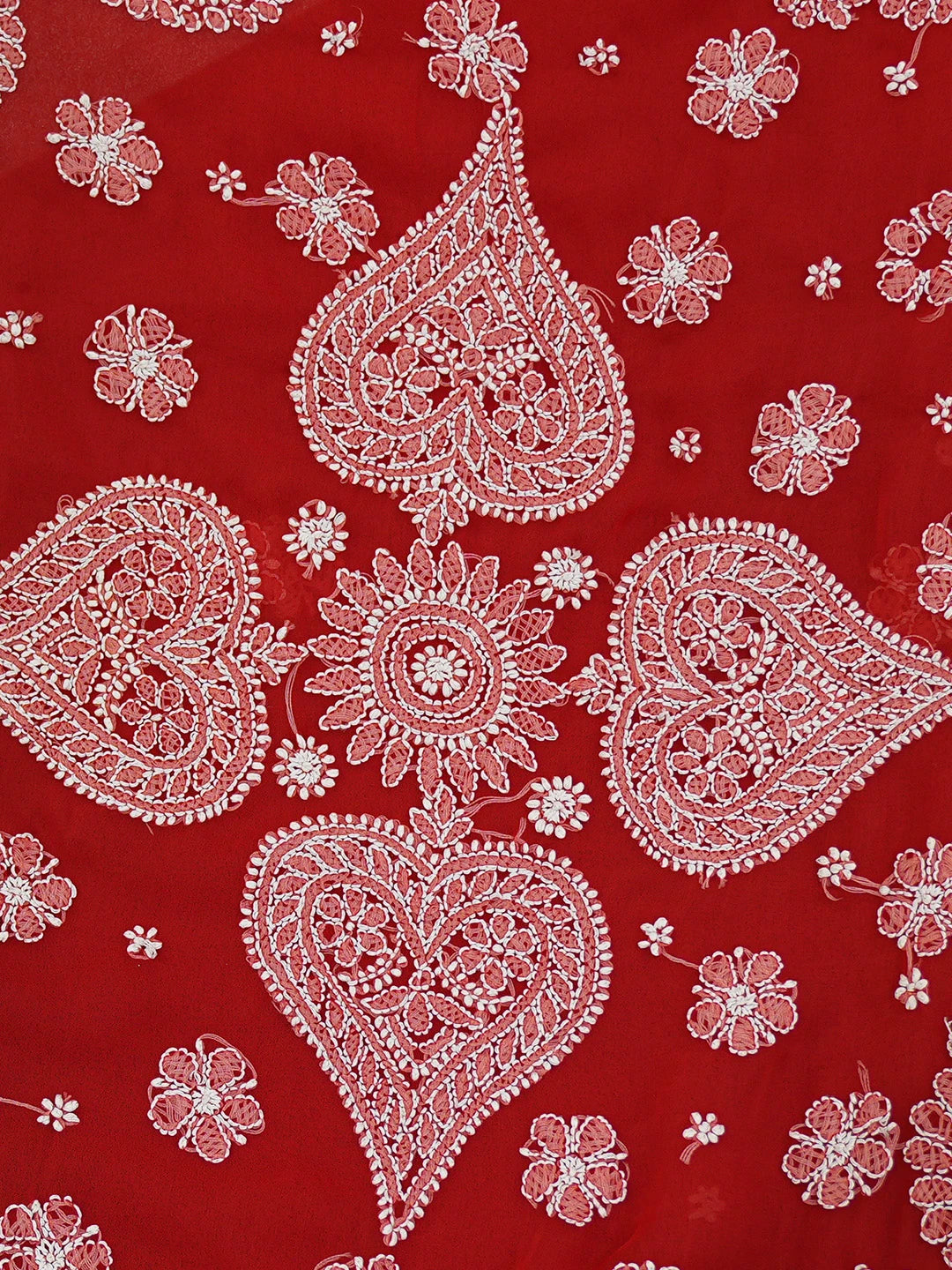 Ada Hand Embroidered Red Georgette Lucknowi Chikankari Saree and Blouse A611440