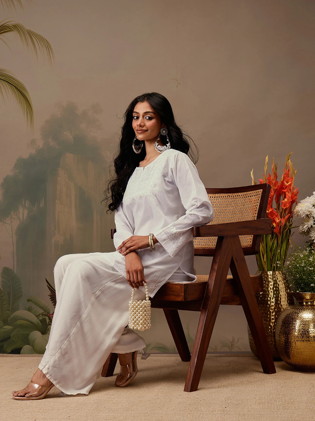 Ada Hand Embroidered White Cotton Lucknowi Chikankari Short Kurti A911205