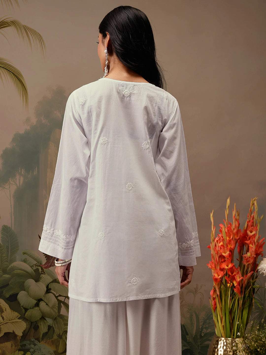 Ada Hand Embroidered White Cotton Lucknowi Chikankari Short Kurti A911205