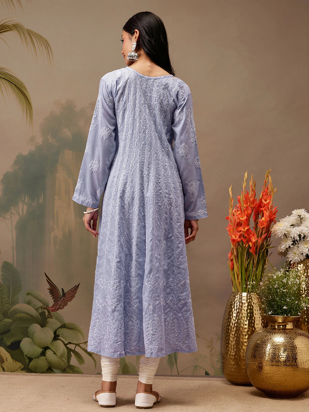 Ada Hand Embroidered Mauve Cotton Lucknowi Chikankari Anarkali A-line Kurta A411741