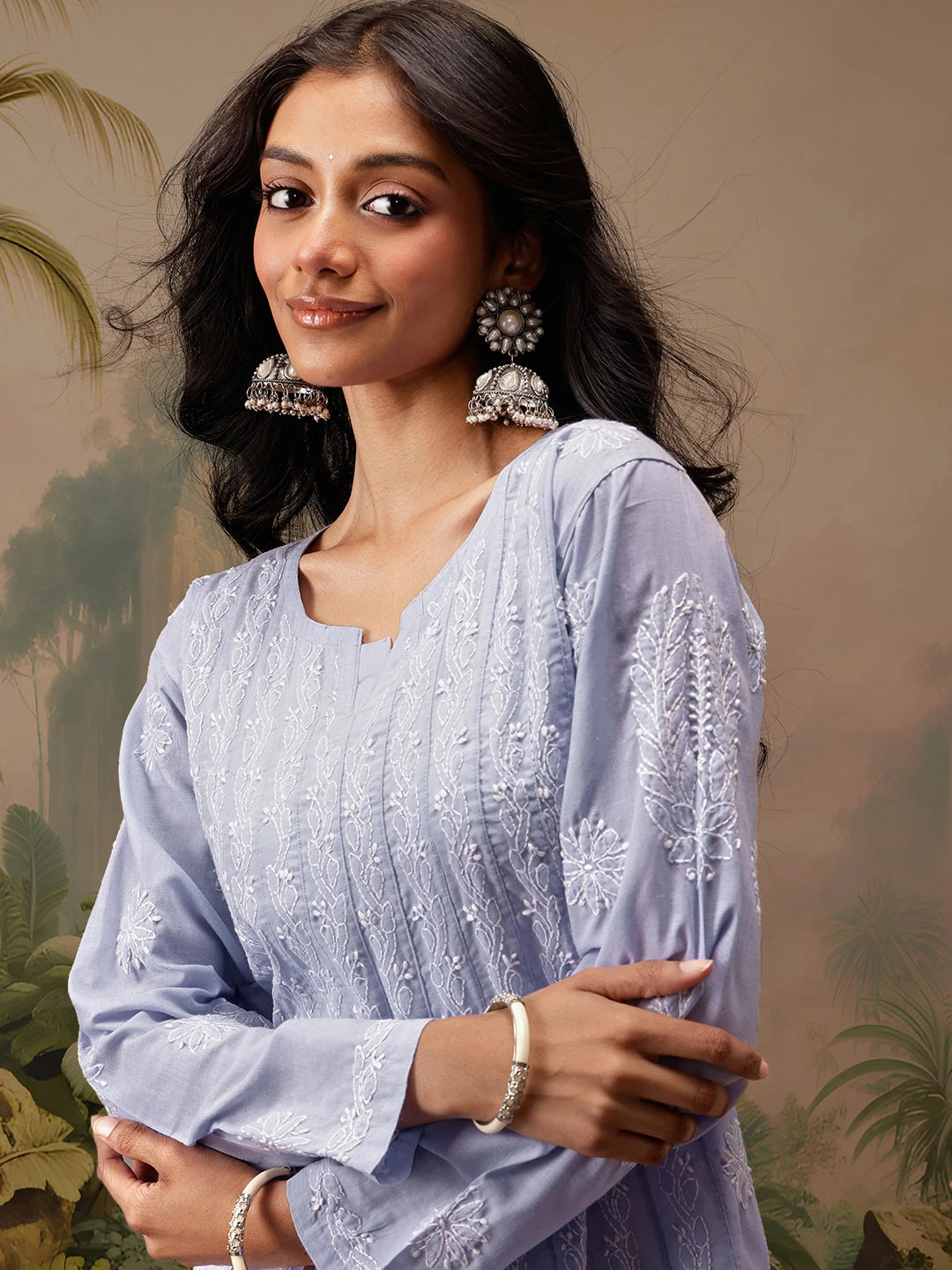 Ada Hand Embroidered Mauve Cotton Lucknowi Chikankari Anarkali A-line Kurta A411741