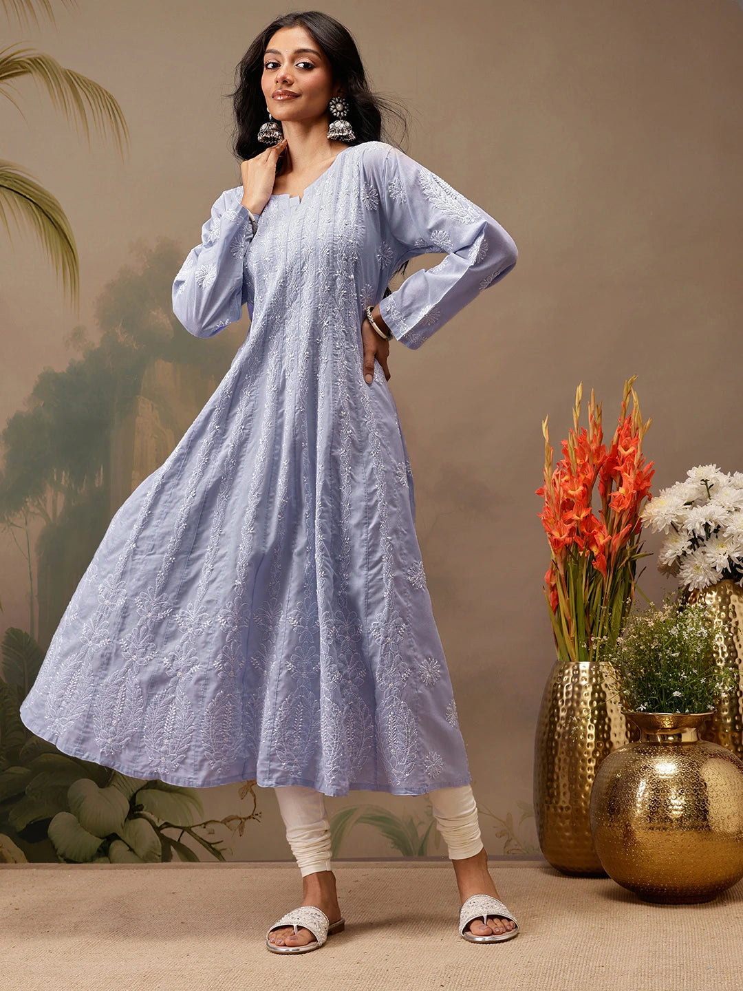 Ada Hand Embroidered Mauve Cotton Lucknowi Chikankari Anarkali A-line Kurta A411741