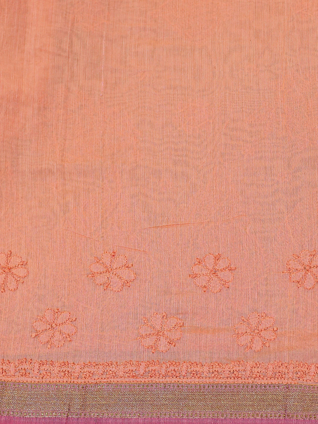 Ada Hand Embroidered Peach Chanderi Lucknowi Chikankari Saree and Blouse 01A661282