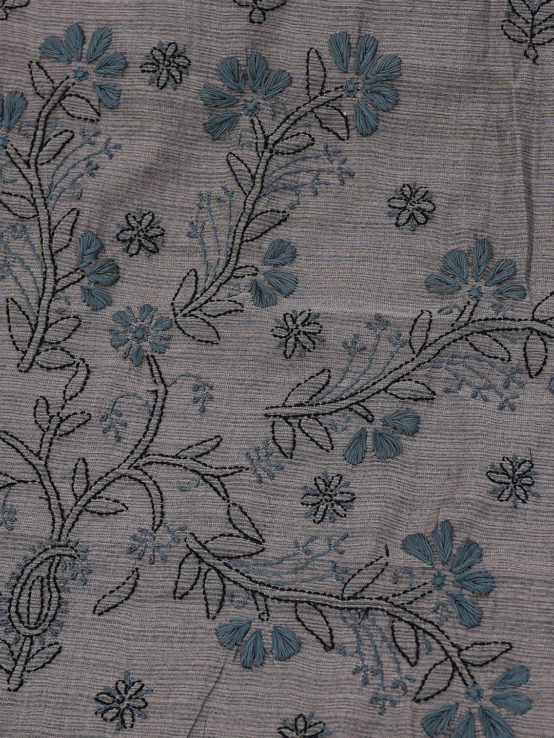 Ada Hand Embroidered Davy's Gray  Kota Chanderi Lucknowi Chikankari Saree With Blouse 01A717601