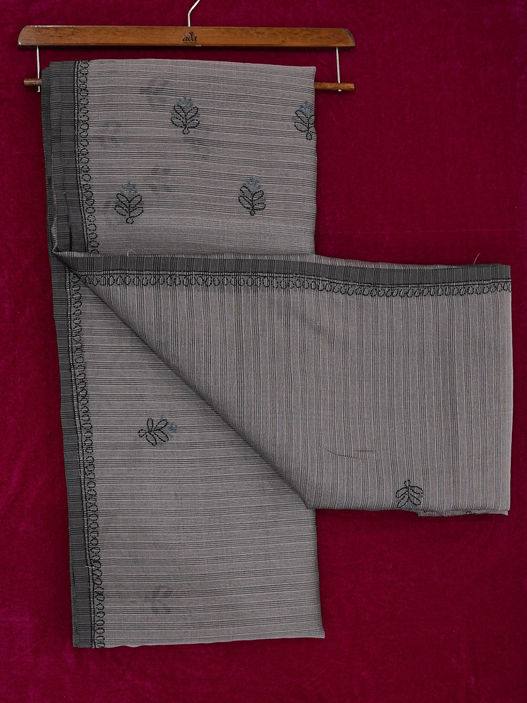 Ada Hand Embroidered Davy's Gray  Kota Chanderi Lucknowi Chikankari Saree With Blouse 01A717601