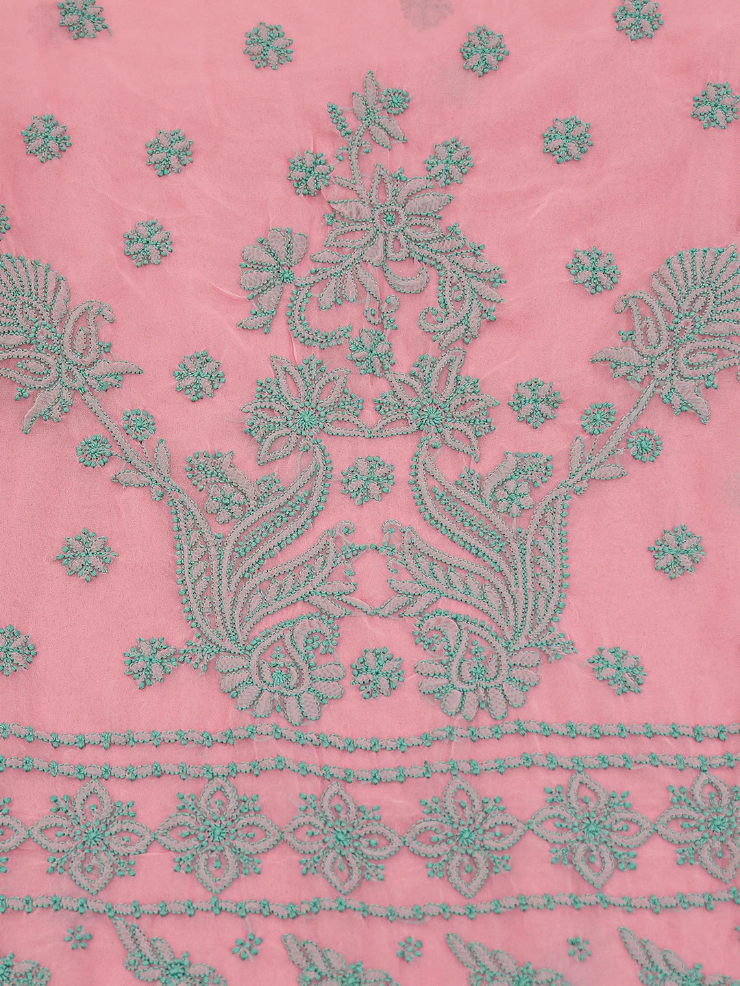 Ada Hand Embroidered Rose Pompadour PInk Georgette Lucknowi Chikankari Saree and Blouse 01A672464