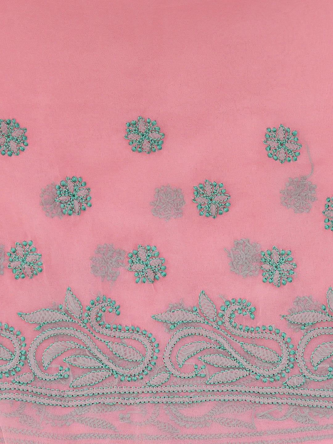 Ada Hand Embroidered Rose Pompadour PInk Georgette Lucknowi Chikankari Saree and Blouse 01A672464