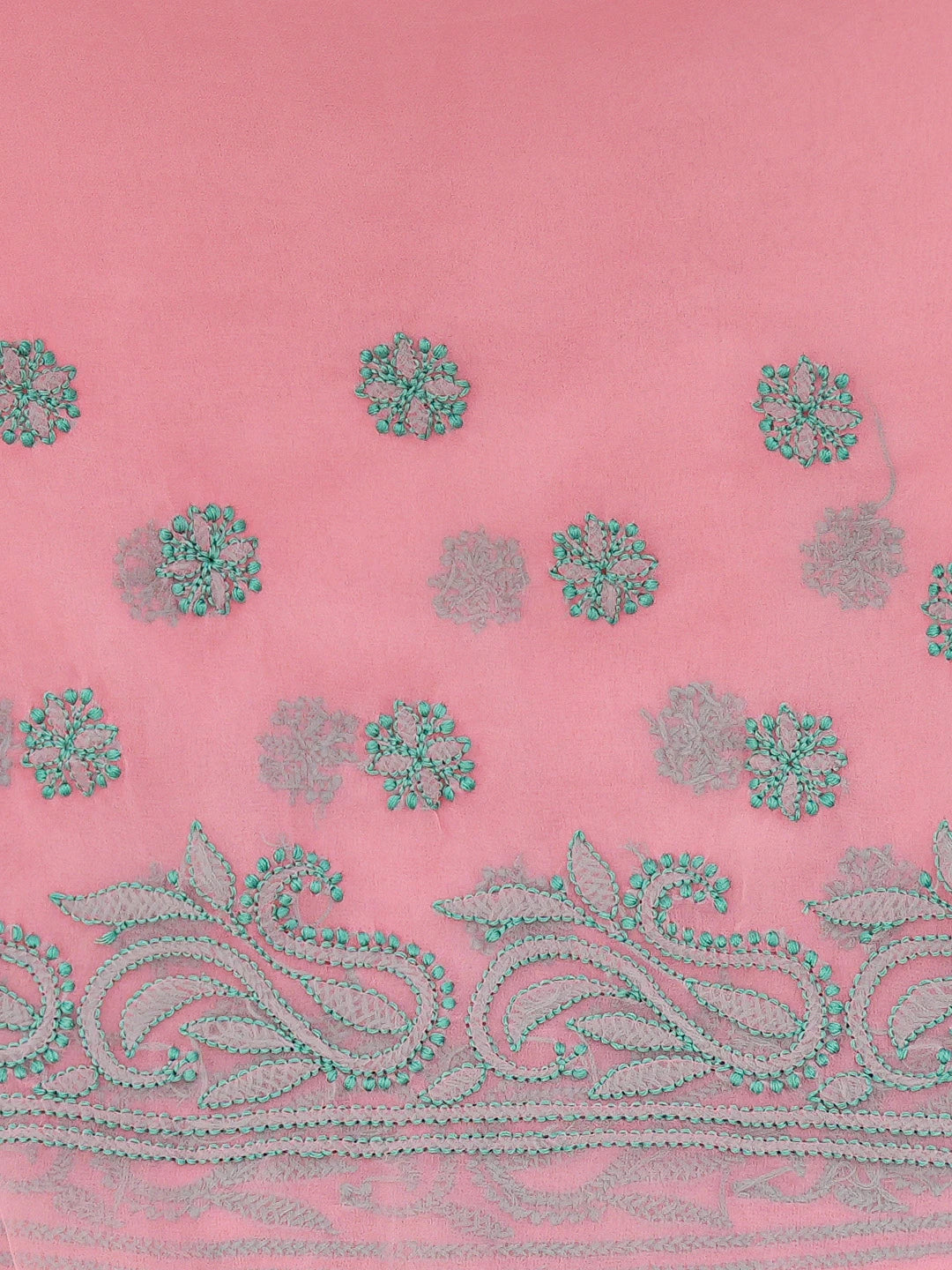Ada Hand Embroidered Rose Pompadour PInk Georgette Lucknowi Chikankari Saree and Blouse 01A672464