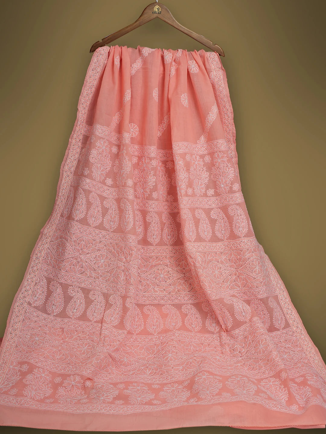 Ada Hand Embroidered Carrot Pink Cotton Lucknowi Chikankari Saree and Blouse 01A511616