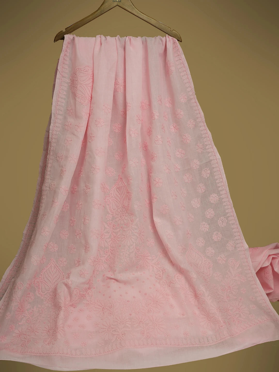 Ada Hand Embroidered Pink Cotton Lucknowi Chikankari Saree and Blouse 01A613627