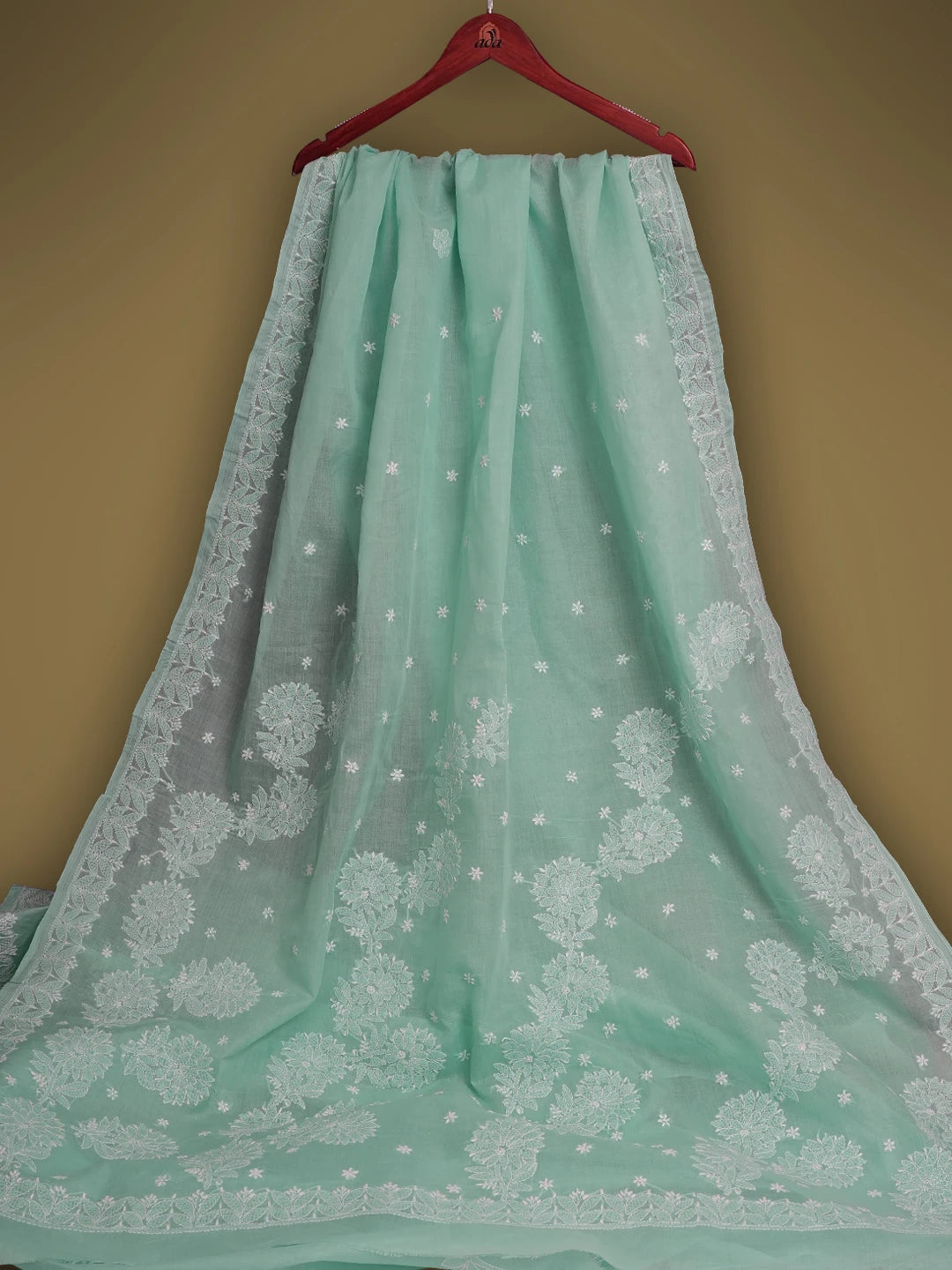 Ada Hand Embroidered Blue Cotton Lucknowi Chikankari Saree With Blouse 01A720551