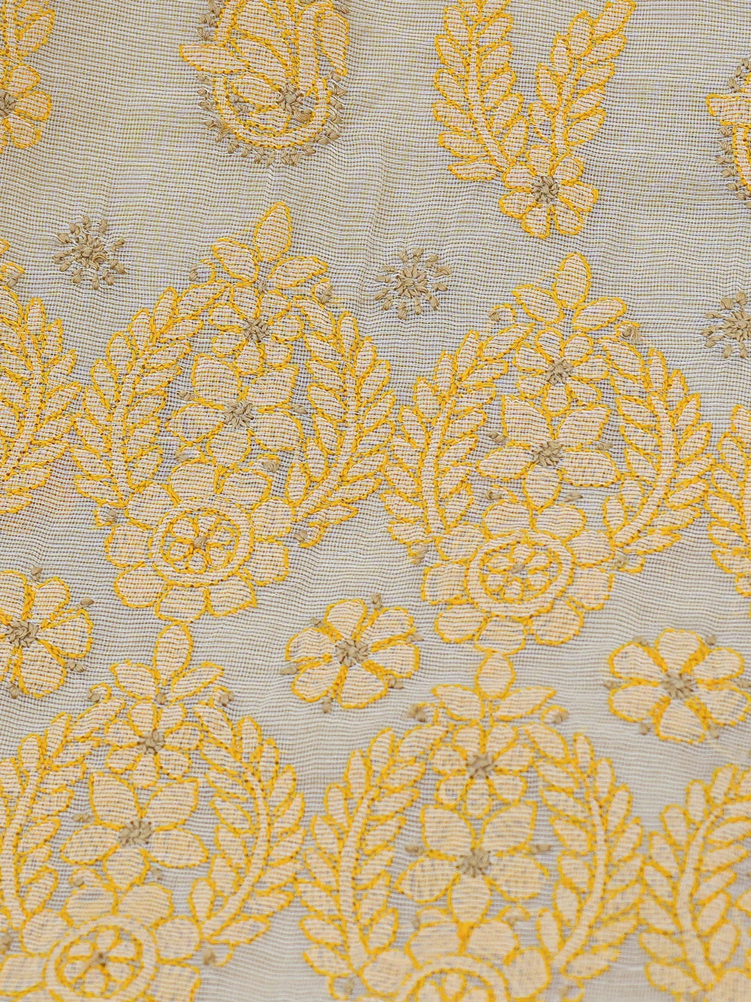 Ada Hand Embroidered Fawn Kota Chanderi Lucknowi Chikankari Saree and Blouse 01A680981