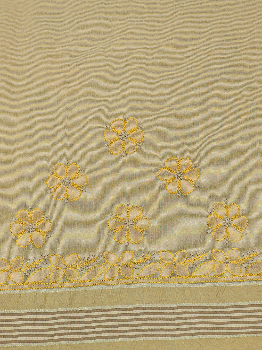 Ada Hand Embroidered Fawn Kota Chanderi Lucknowi Chikankari Saree and Blouse 01A680981
