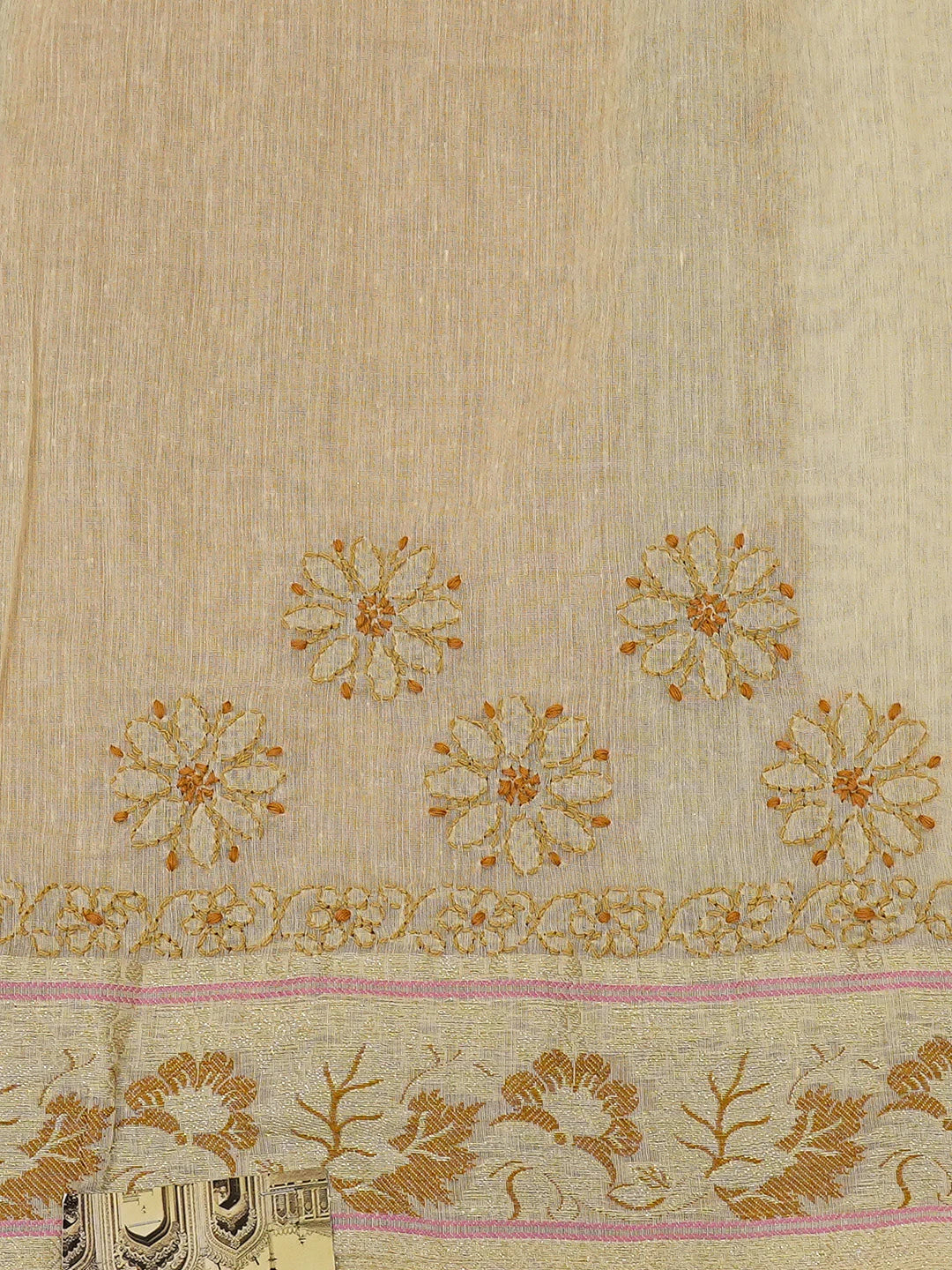 Ada Hand Embroidered Light Fawn Chanderi Lucknowi Chikankari Saree and Blouse 01A713371