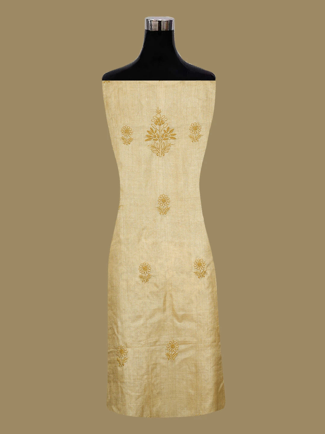 Ada Hand Embroidered Fawn Silk Lucknowi Chikankari Unstitched Suit Piece 01A546597
