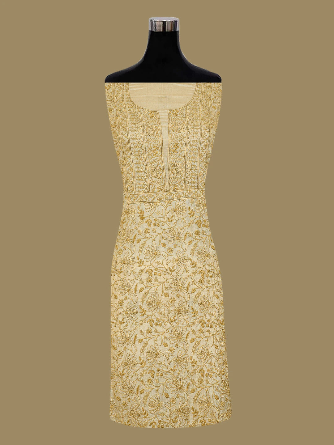 Ada Hand Embroidered Fawn Silk Lucknowi Chikankari Unstitched Suit Piece 01A546597