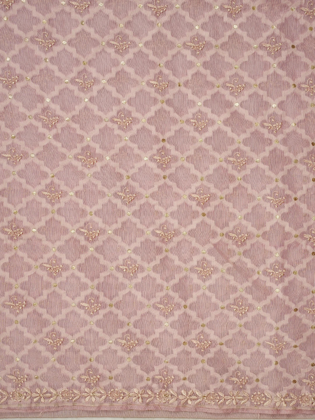 Ada Hand Embroidered Pink Chanderi Lucknowi Chikankari Saree and Blouse 01A696256