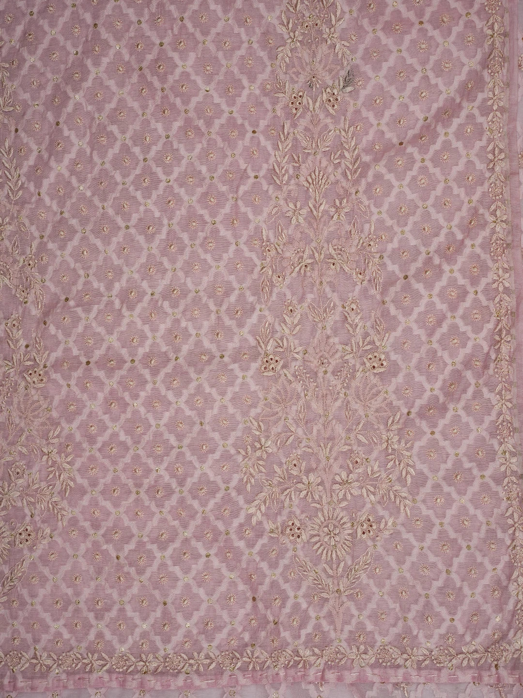 Ada Hand Embroidered Pink Chanderi Lucknowi Chikankari Saree and Blouse 01A696256