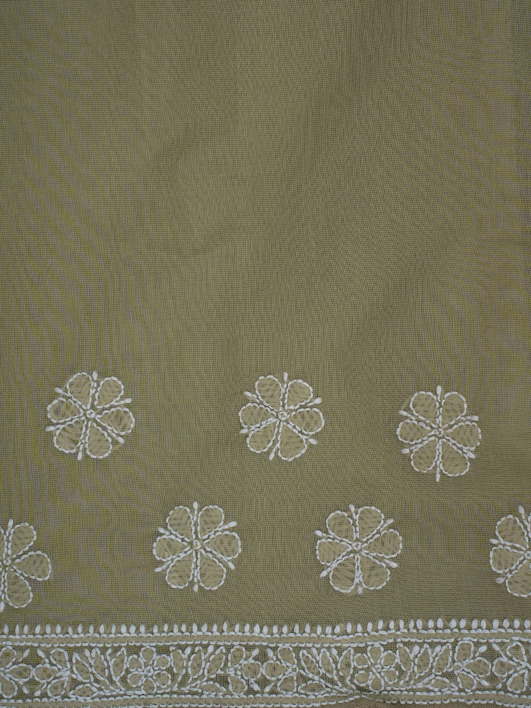 Ada Hand Embroidered Olive Green Chanderi Lucknowi Chikankari Saree and Blouse 01A719826
