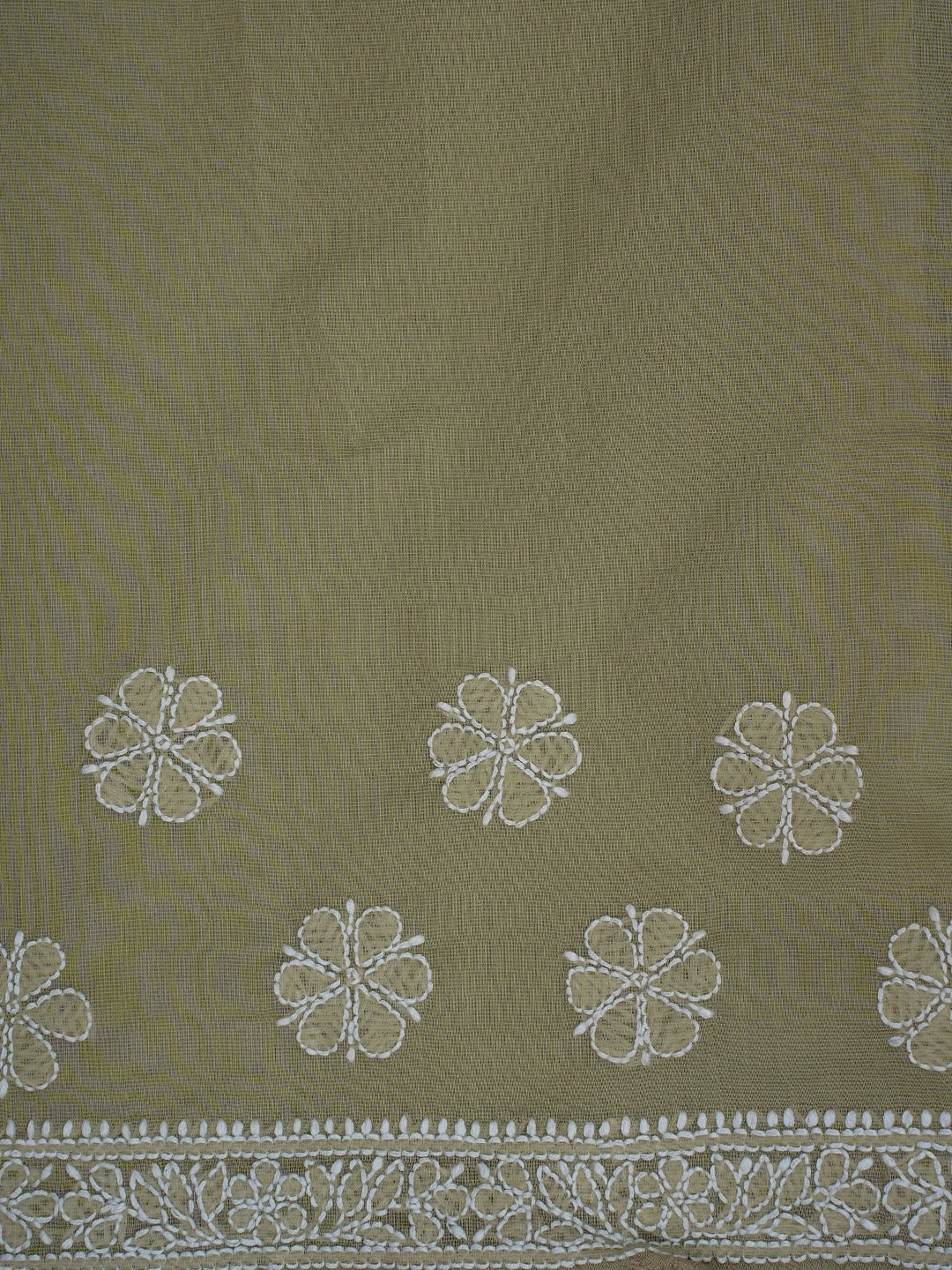 Ada Hand Embroidered Olive Green Chanderi Lucknowi Chikankari Saree and Blouse 01A719826