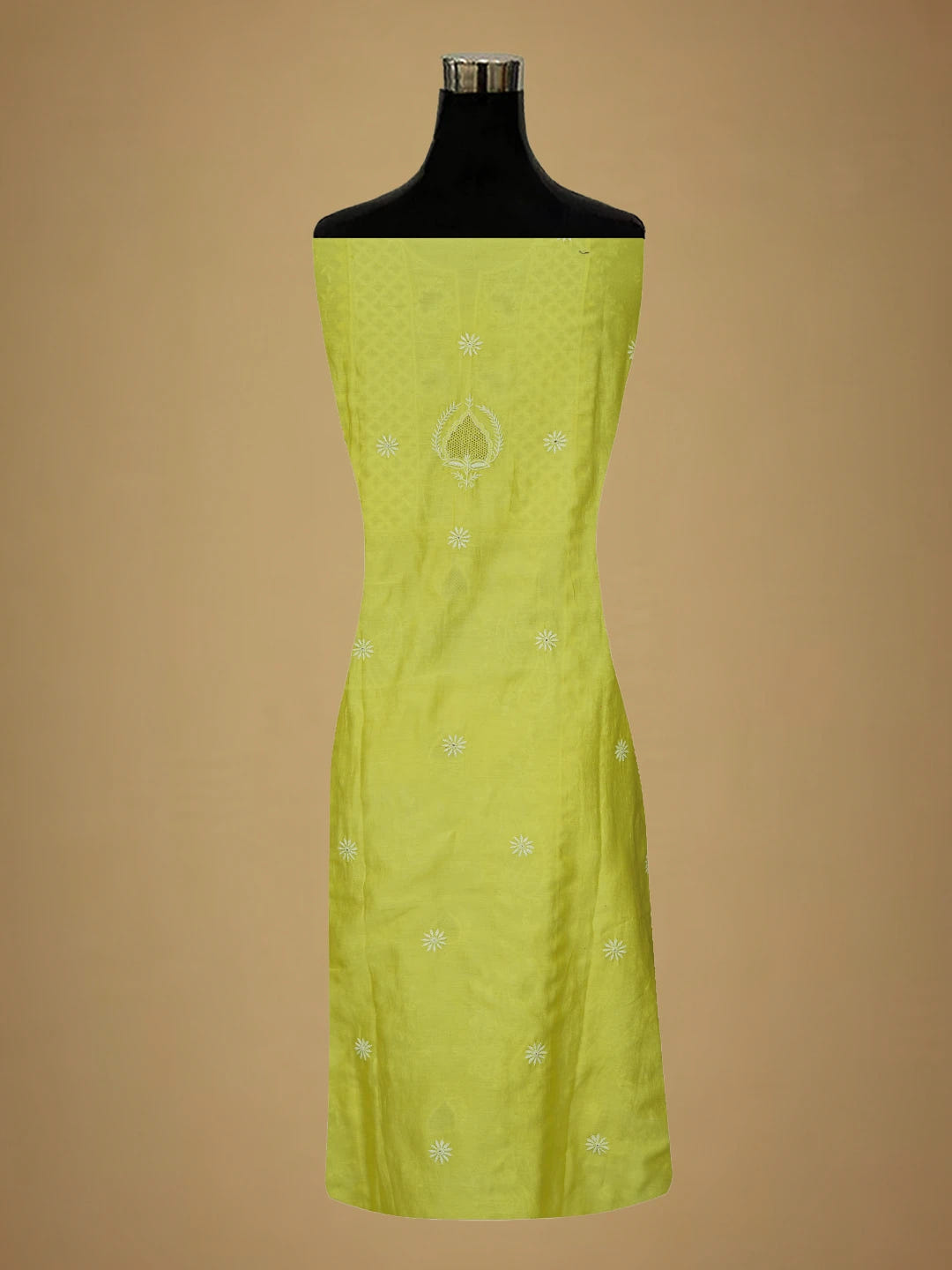 Ada Hand Embroidered Lemon Chanderi Lucknowi Chikankari Semi-Stitched Kurta Dupatta Set 01A639528