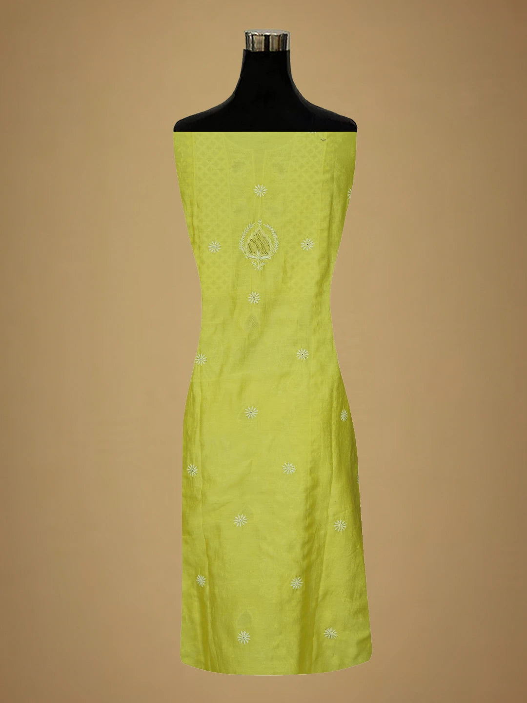 Ada Hand Embroidered Lemon Chanderi Lucknowi Chikankari Semi-Stitched Kurta Dupatta Set 01A639528
