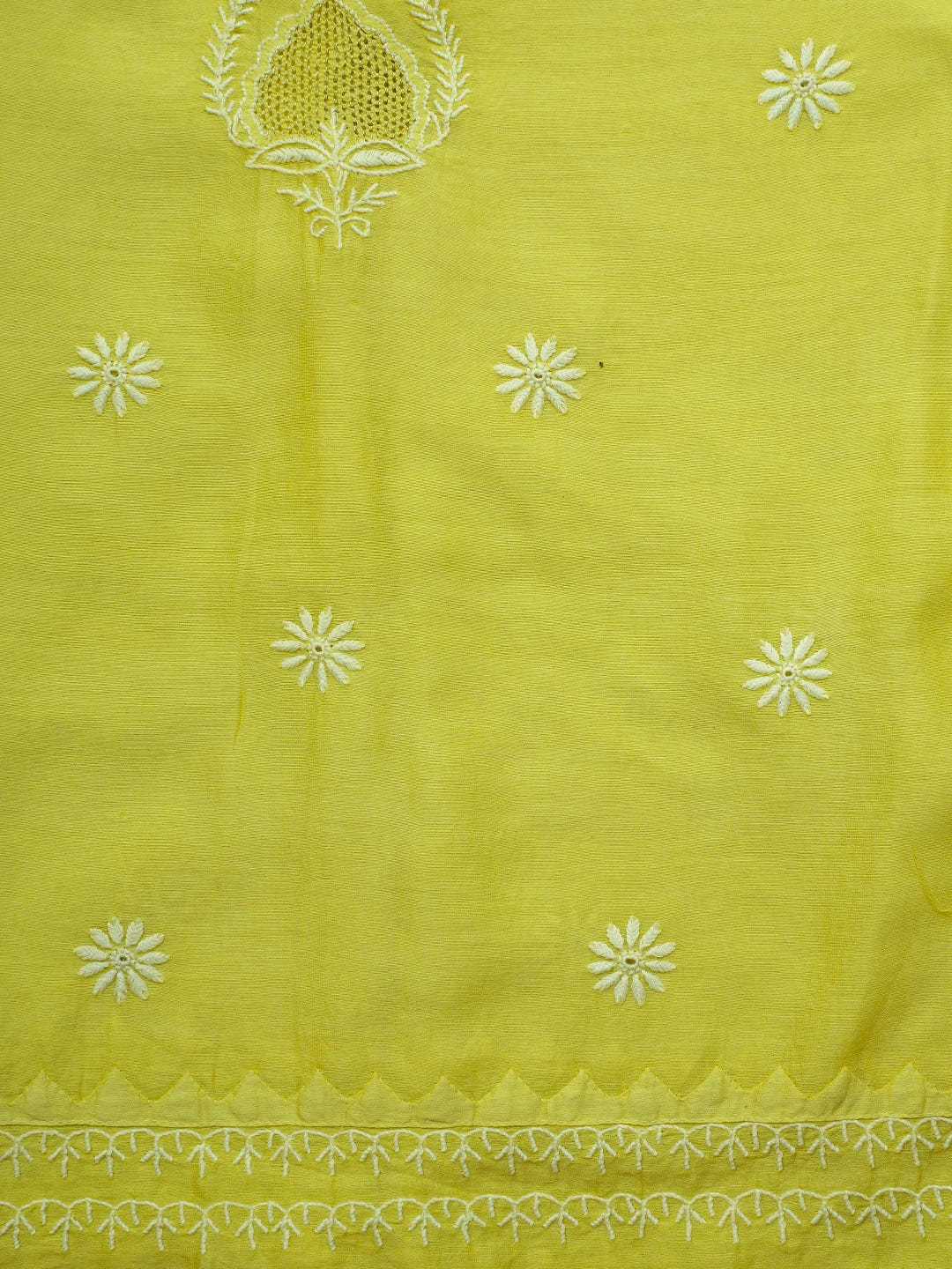 Ada Hand Embroidered Lemon Chanderi Lucknowi Chikankari Semi-Stitched Kurta Dupatta Set 01A639528