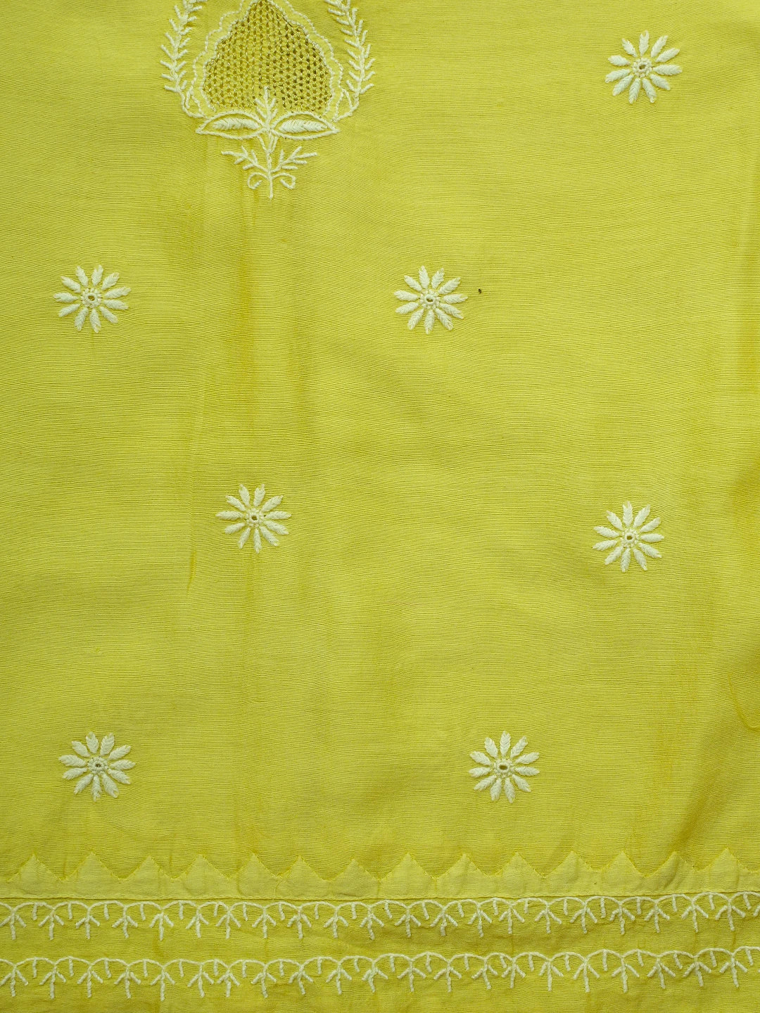 Ada Hand Embroidered Lemon Chanderi Lucknowi Chikankari Semi-Stitched Kurta Dupatta Set 01A639528