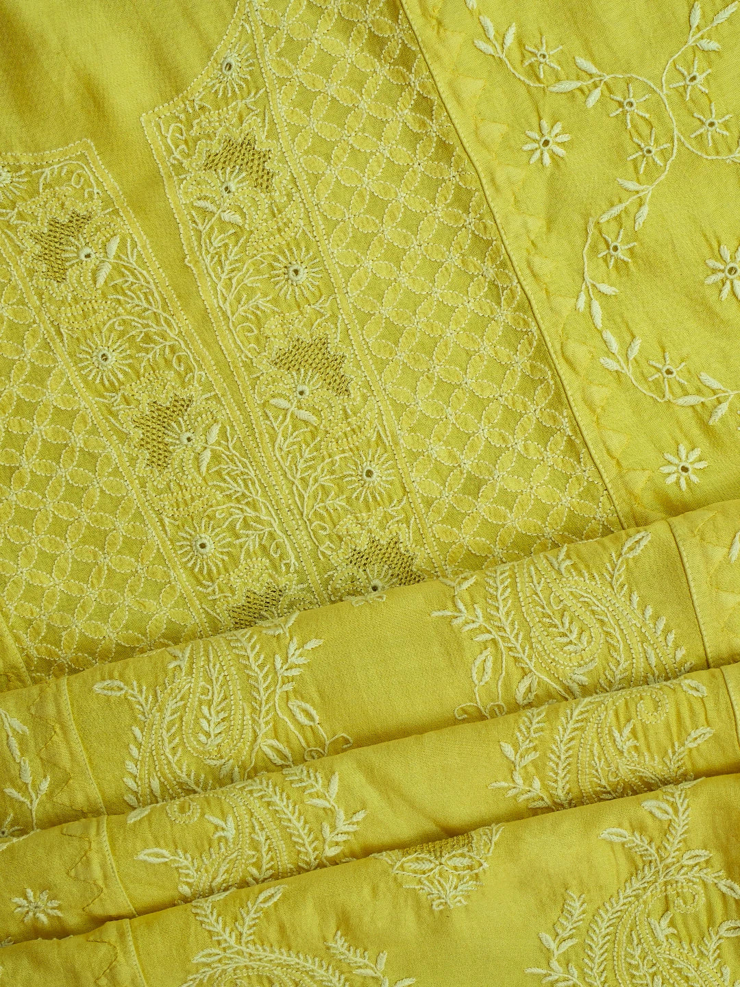 Ada Hand Embroidered Lemon Chanderi Lucknowi Chikankari Semi-Stitched Kurta Dupatta Set 01A639528