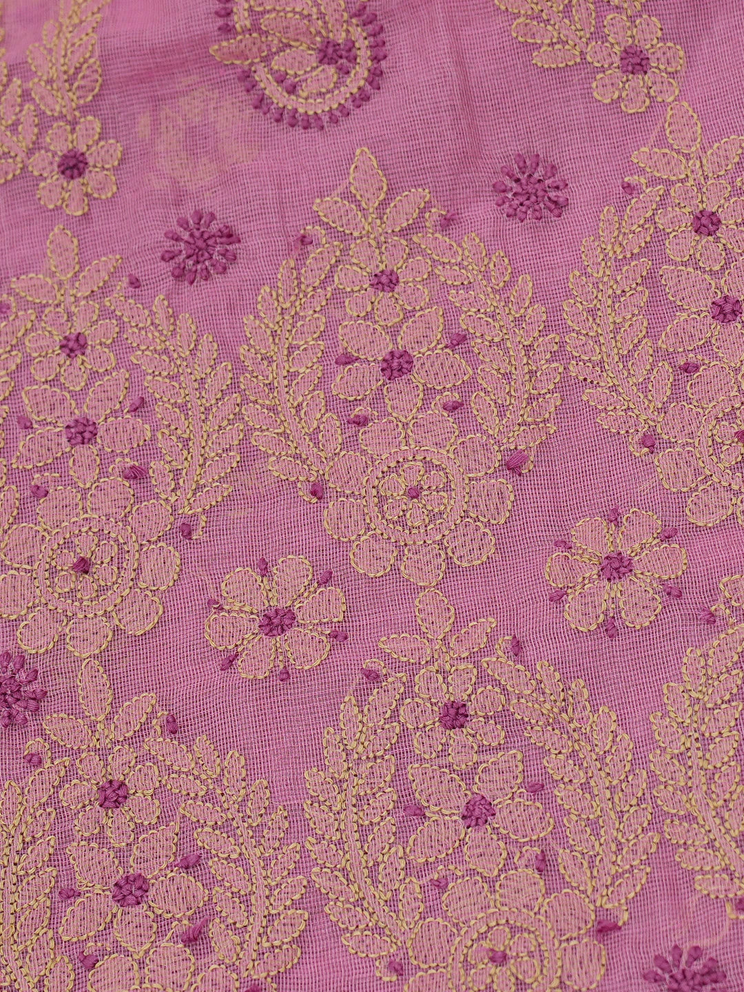 Ada Hand Embroidered Pink Kota Chanderi Lucknowi Chikankari Saree and Blouse 01A680970