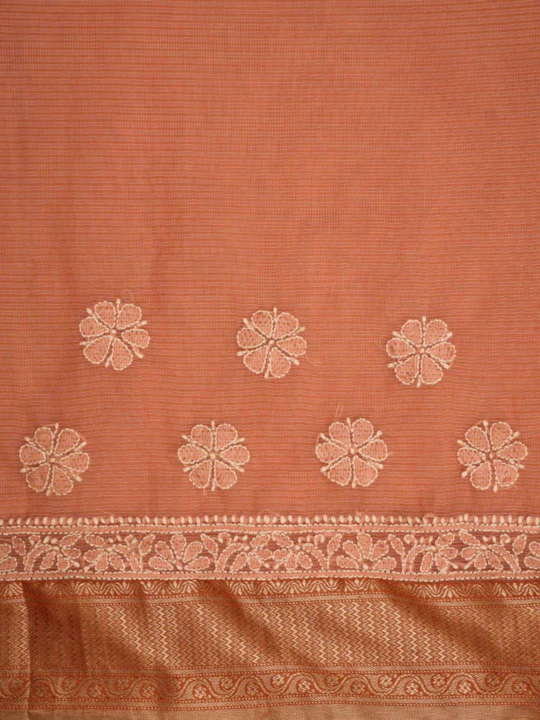 Ada Hand Embroidered Peach Chanderi Lucknowi Chikankari Saree and Blouse 01A719821