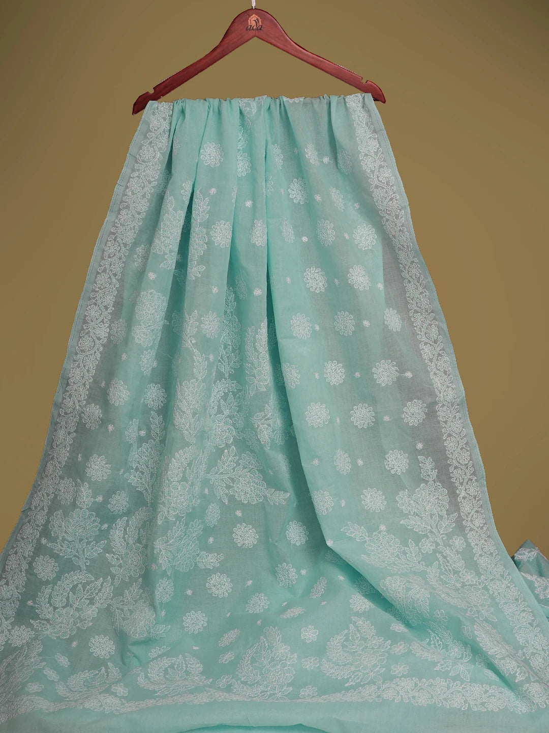 Ada Hand Embroidered Sky Blue Cotton Lucknowi Chikankari Saree and Blouse 01A568124