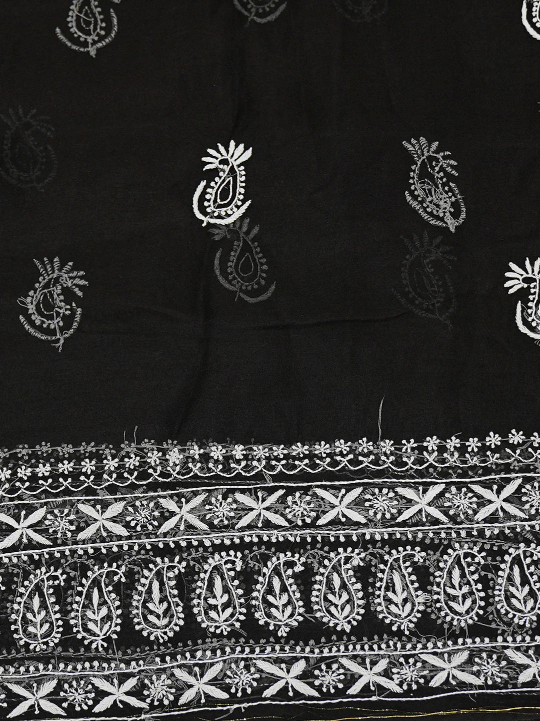 Ada Hand Embroidered Black Organza Lucknowi Chikankari Saree and Blouse With Zari Work 01A686993