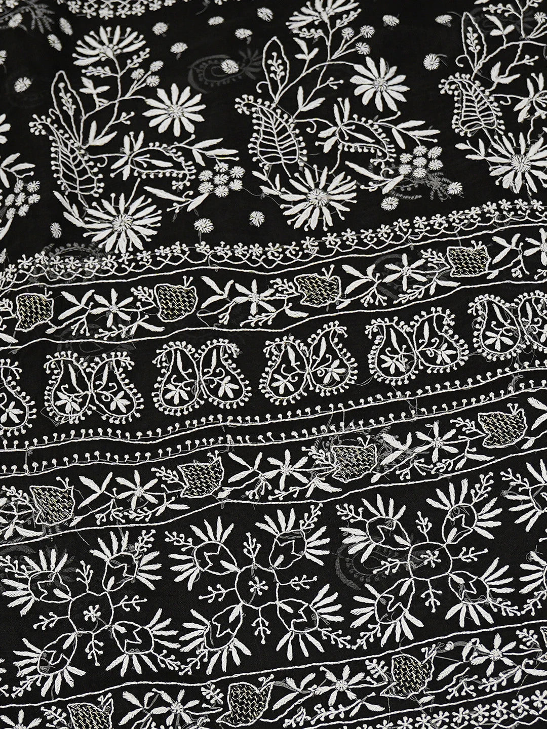 Ada Hand Embroidered Black Organza Lucknowi Chikankari Saree and Blouse With Zari Work 01A686993