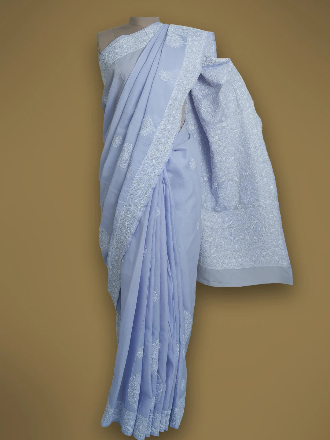 Ada Hand Embroidered Mauve Cotton Lucknowi Chikankari Saree and Blouse 01A614250