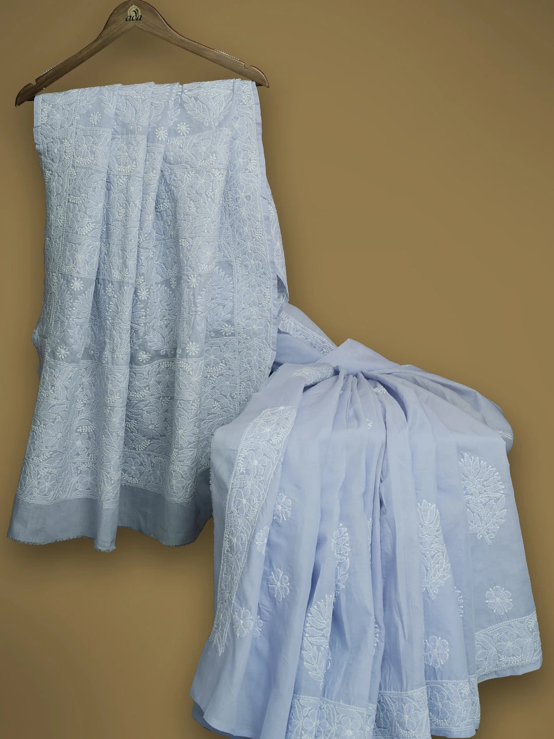 Ada Hand Embroidered Mauve Cotton Lucknowi Chikankari Saree and Blouse 01A614250