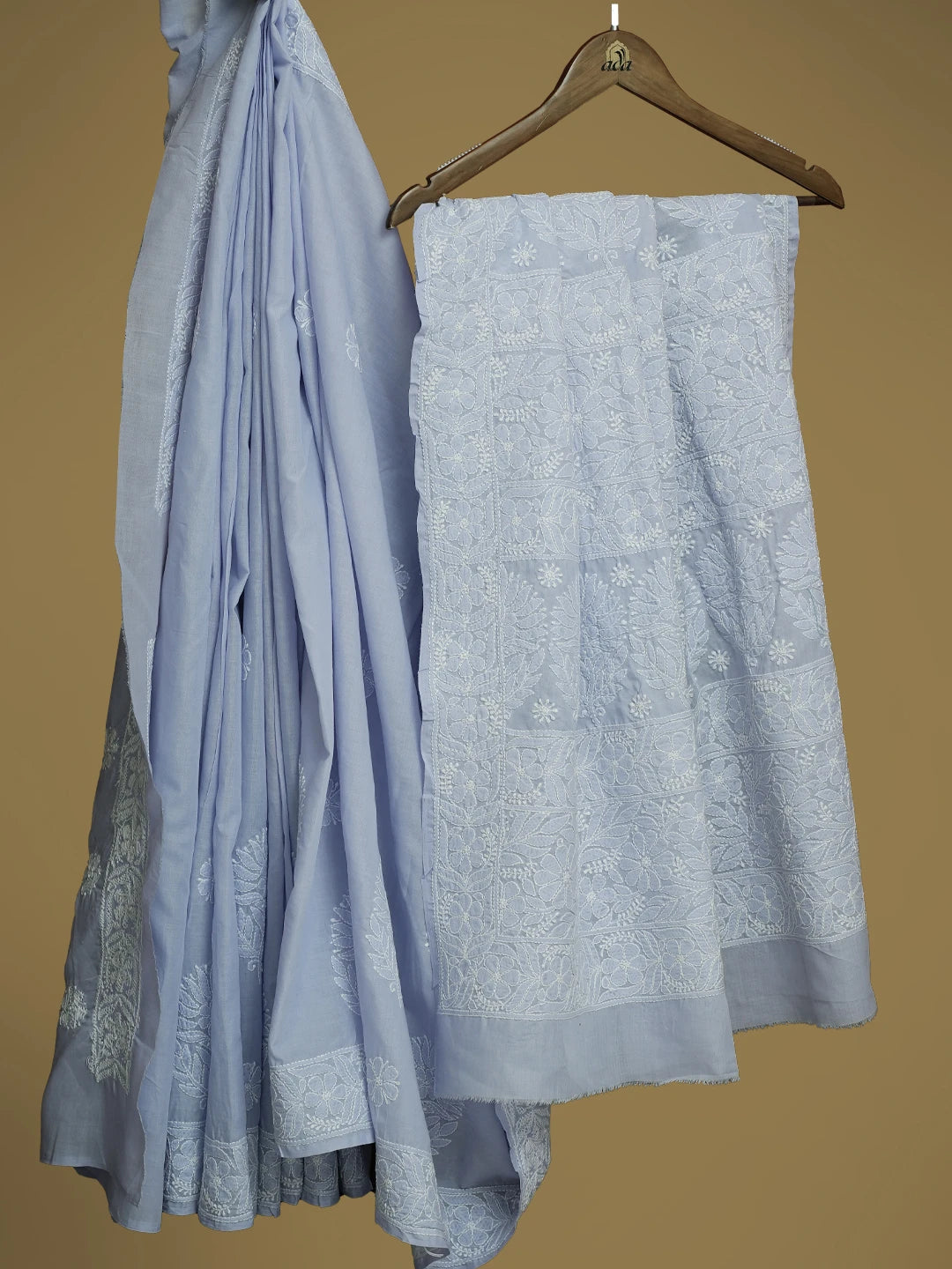 Ada Hand Embroidered Mauve Cotton Lucknowi Chikankari Saree and Blouse 01A614250