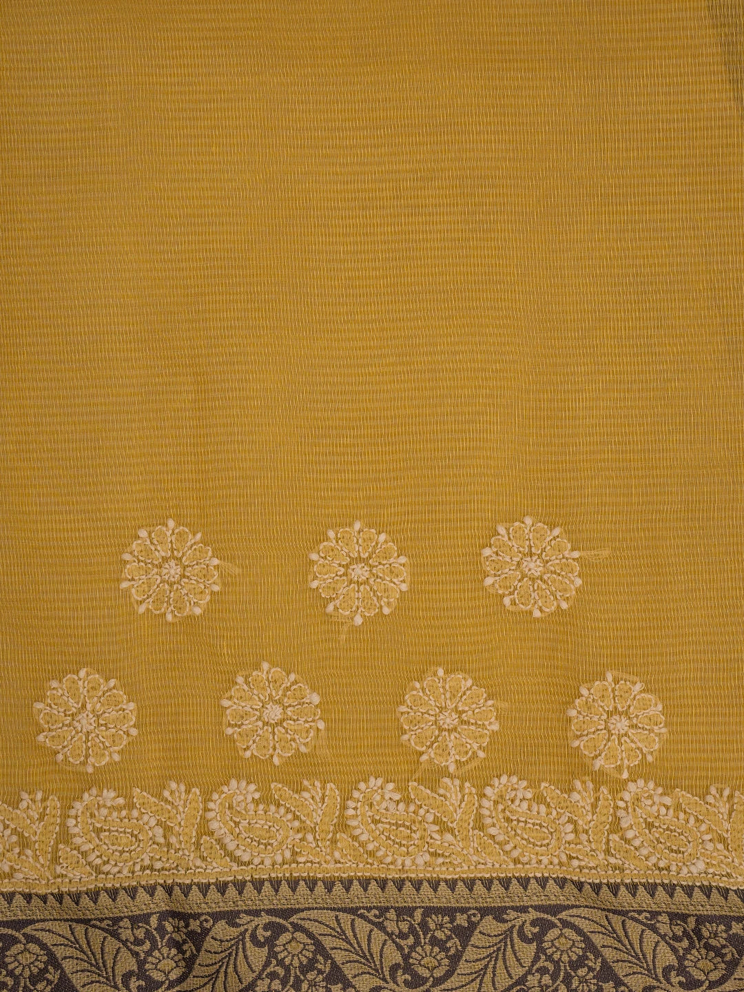 Ada Hand Embroidered Biscuit Yellow Chanderi Lucknowi Chikankari Saree and Blouse 01A719820